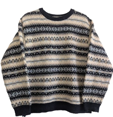 Crystal-Kobe 女式 100% Shetland 羊毛 Fair Isle 套衫毛衣蓝色 L 码 — 第 1/4 张图片