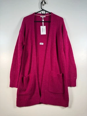 Nuevo con etiquetas Tommy Hilfiger Mujer Cárdigan Largo Abierto Bolsillo Lana Alpaca Rojo Rosa Talla S Foto 1 de 4