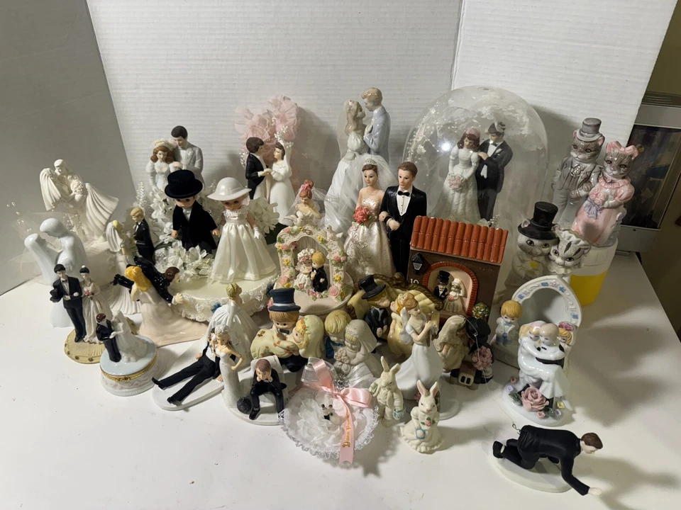 Vintage Wedding Cake Toppers Lot 30 Pieces Bride Groom Lace 50s 60s 70s Decor - Image 1 of 4