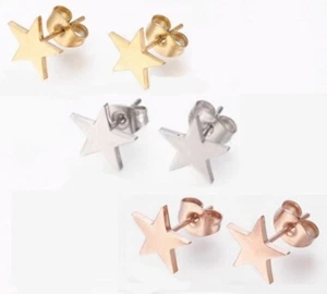 STAR Stud Earrings - Hypoallergenic Steel - GOLD, STEEL or ROSE GOLD - BOXED - Picture 1 of 4