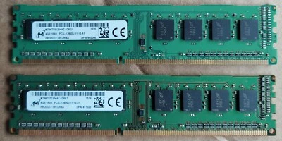 LOT (2) MICRON 4GB 1Rx8 PC3L-12800U DESKTOP MEMORY 8GB TOTAL MT8KTF51264AZ-1G6E1 - Image 1 of 2