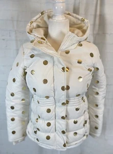 Crazy 8 White Gold Polka Dot Puffer Hooded Winter Coat Jacket Girls Size 14 - Picture 1 of 16