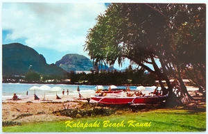 Kalapaki Beach Kauai Hawaii Postcard Vintage Chrome Boat Vacation Travel Nature - Picture 1 of 2
