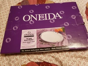 Oneida Porcelain Blue Lattice 12" Oval Platter NEW IN BOX NICE! - Picture 1 of 20