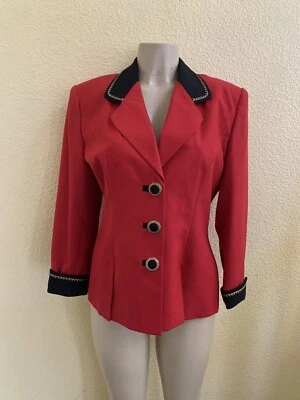 Morgan Miller 10 码红色西装外套,黑色对比领和袖子袖口 — 第 1/4 张图片