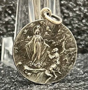 Von GD Frankreich Simon Stock Muttergottes der Barmherzigkeit Wunderbild Silber Antik Medaille - Bild 1 von 9