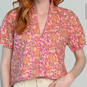 Olivia James The Label Harvest Plum Pink Floral Top Blouse Short Sleeve Size XS - Picture 1 of 11