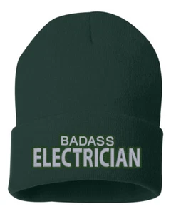 Badass Electrician Embroidered Cuffed Beanie Hat, Embroidered Gift, Winter Hat - Picture 1 of 7