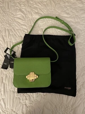 Bolso Bandolera de Cuero Efecto Lagarto Maje Clover Nuevo con Etiquetas, Verde y Dorado Foto 1 de 4
