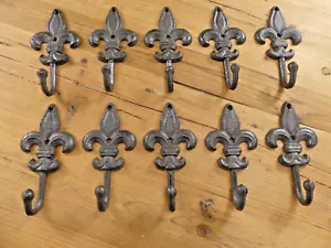 10 GROßE Gusseisen Fleur de Lis Kleiderhaken Haken Halle Baum Hut Hundeleine Fluer - Bild 1 von 12
