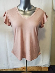 Womens Poof New York  Pink Short Sleeve V Neck Top Shirt Blouse. Nwt - Picture 1 of 11