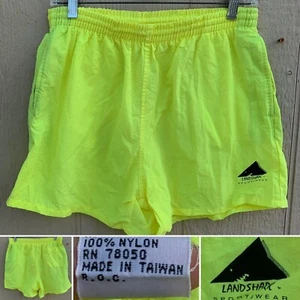 Vintage Landshark Sportswear Neon Gelb Nylon Shorts Short Swim 80er 90s 80s L - Bild 1 von 12
