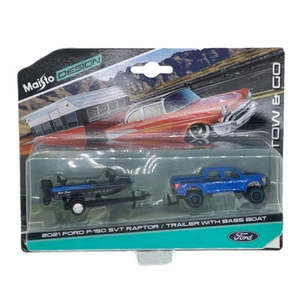 1:64 Ford F-150 SVT Raptor Model Car Trailer with Bass Boat Diecast Toys Set - Picture 1 of 2