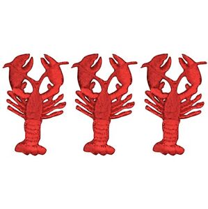 Red Lobster Applique Patch - Crawfish, Seafood Chef Badge 1.5" (3-Pack, Iron on)