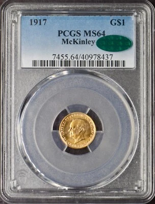 1917 $1 Gold McKinley Commemorative - PCGS & CAC MS64 - ✪COINGIANTS✪ - Image 1 of 2