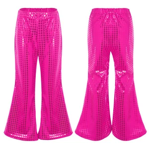 Kids Girls Boys Shiny Sequins Flared Pants Hip Hop Street Dance Pants Trouser - Picture 1 of 88