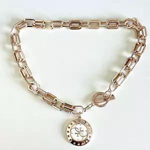 Guess Rose Gold Plated White Enamel Logo Charm Rhinestone Choker Necklace - Picture 1 of 8