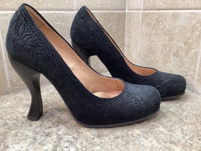 FLUEVOG Attentions Paris Repujado NEGRO GAMUZA Cuero Plataforma 6.5 Foto 1 de 4