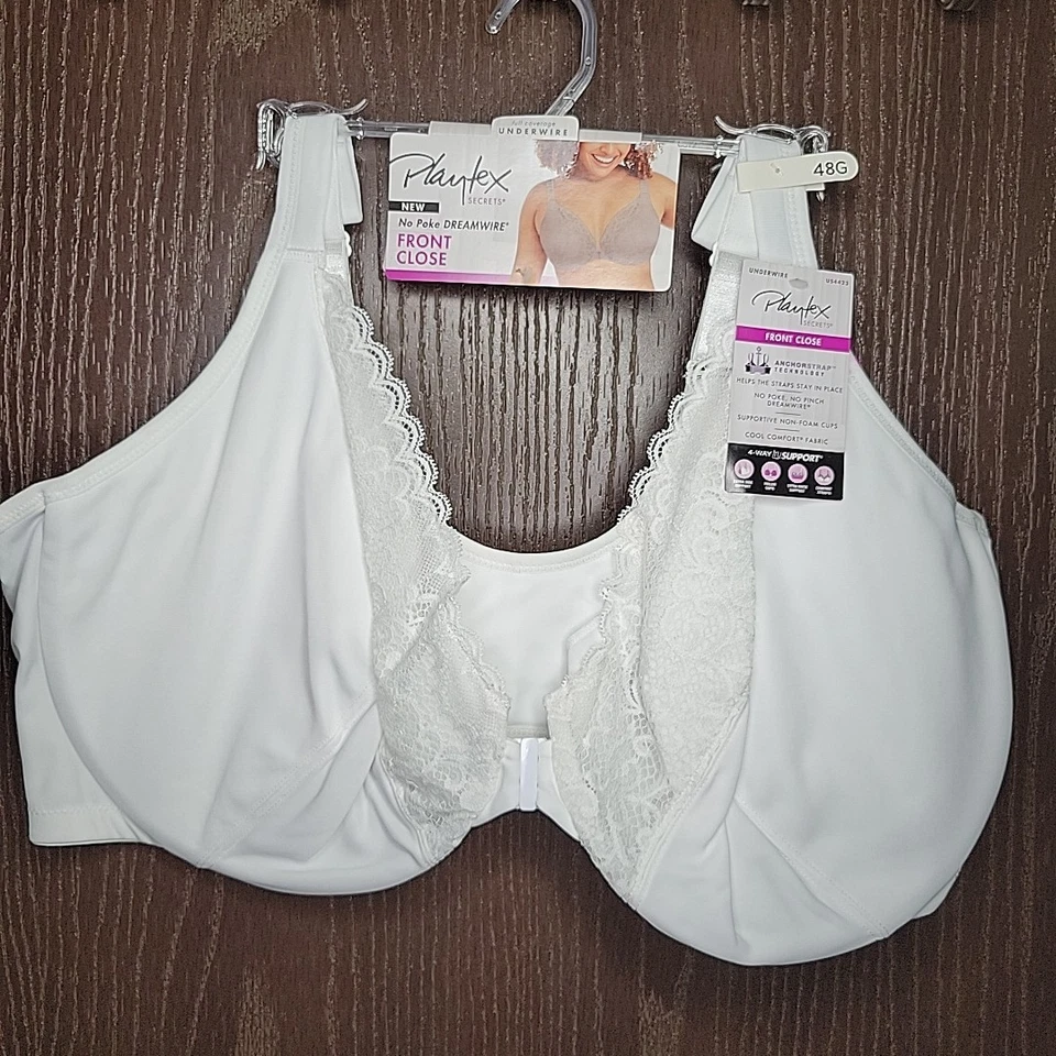 Playtex Bra 44G Dreamwire Front Close White 4423 with Tags