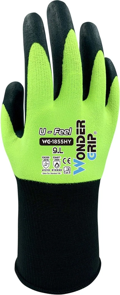 Wonder Grip Unisex U-Feel Glove Hi Viz Yellow - WG-1855HY, Hi-Vis Yellow - Image 1 of 4