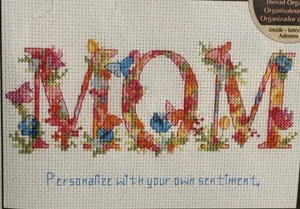 MOM Floral Dimensions Counted Cross Stitch Kit 70-65180  Personalize 7" x 5" NEW - Picture 1 of 6