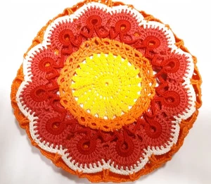 Girls Sun Hand Crochet Hat Beret Multicolored Lace Knit Decor Outdoor 4-6 yrs - Picture 1 of 9