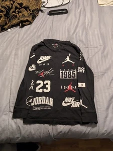 Jordan Black Graphic Print Long Sleeve T Shirt Boy's Size S READ - Picture 1 of 9