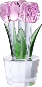 Crystal Tulips Flowers Figurine Pink with Vase - Glass Flower Bouquet Collect... - Picture 1 of 12