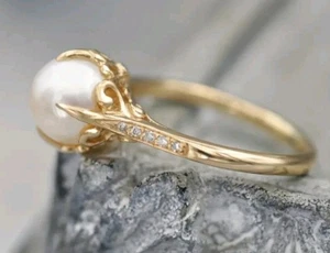 Perlenring KC vergoldet Modeschmuck NEU kostenloser Versand Größe 8 - Bild 1 von 3