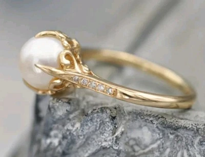 Anillo Perla Chapado en Oro KC Joyería de Moda NUEVO Envío Gratis TALLA 9 Foto 1 de 3