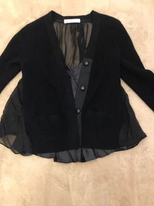 Sacai Knit x docking satin see-through cardigan Pockets on both sides Black USED - Picture 1 of 10
