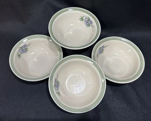 Pfaltzgraff Garden Party Impressions Soup Cereal Bowls Green Rim 6 1/4" Set of 4 - Picture 1 of 6