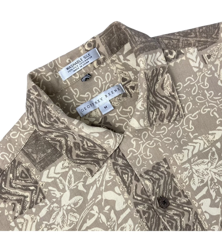 Camisa hawaiana tribal floral mezcla seda lavable Geoffrey Beene para hombre M seda/rayo Foto 1 de 4