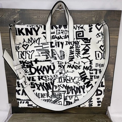 DKNY Tilly White Graffiti Tote Convertible Crossbody Shoulder Bag Purse READ - Image 1 of 4