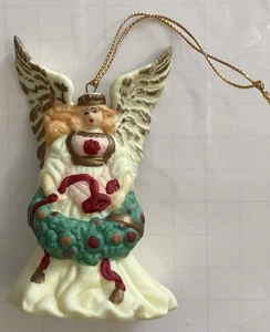 SILVESTRI HANDGEFERTIGTER KERAMIK ENGEL & KRANZ HÄNGENDE ORNAMENT, TAIWAN, Vintage - Bild 1 von 4