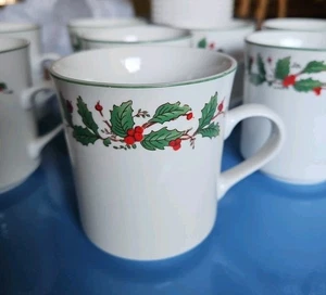 Vintage Holiday China Coffee Cups. Set Of 8 Pattern-Noel 3.5"H 3.25 Dia. - Picture 1 of 3