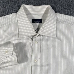 Canali Long Sleeve Vertical Striped Button Shirt Mens Size 47 (18 1/2) Designer - Picture 1 of 11