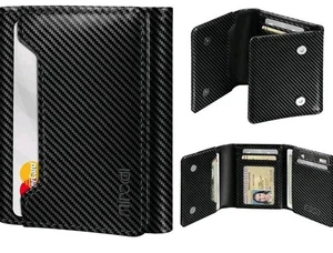 Wallet for Men Works with Apple Find My Wallet Tracker Trifold Leather Carbon - Picture 1 of 7
