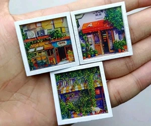 Miniature Dollhouse Wall Artwork 3 Houses Print Set 1/12th Scale - Picture 1 of 1