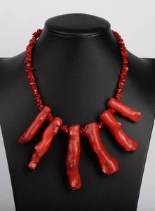 Vintage Mexican Red Coral Branch Necklace – Sterling Silver 925 Clasp – 16" - Picture 1 of 8