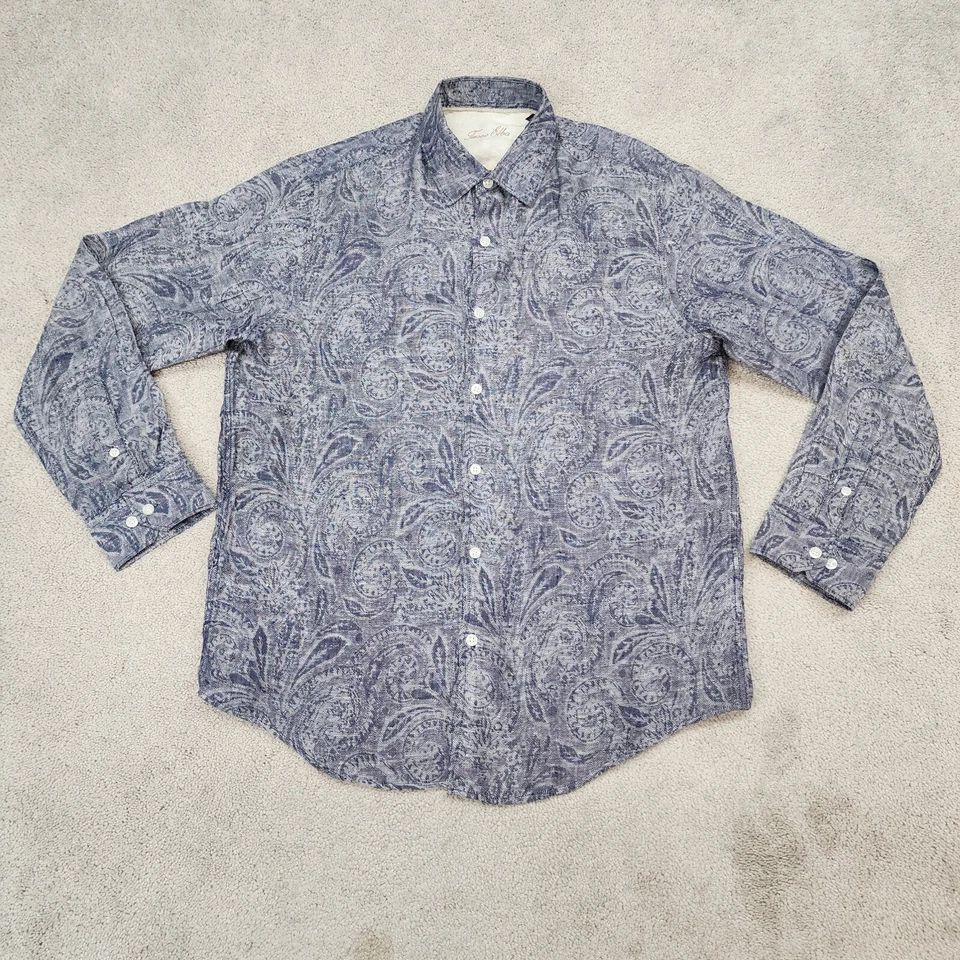 Camisa Tasso Elba Para Hombre Grande Estampado Paisley Manga Larga Abotonada Lino 15 1/2 Foto 1 de 4