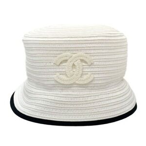 CHANEL CC CC Mark Bucket hat paper White/Black Used