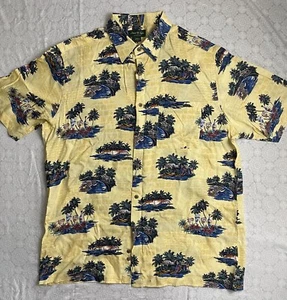 David Taylor Men Hawaiian Shirt Size Large Yellow Button Up Palm Trees - Picture 1 of 7