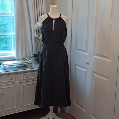 Vestido midi MILLY para mujer mezcla de seda verde oliva cuello halter tiras espalda abierta S-6 Foto 1 de 4