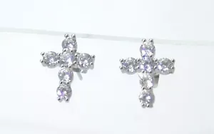 Sterling Silver Cross Earrings Cubic Zirconia Carded Sold in Pairs - Picture 1 of 6