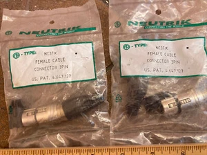 * 2 Packs NEUTRIK NC3FX 3-Pin FEMALE Cable Mount Connector - NOS NEW OLD STOCK - Picture 1 of 8