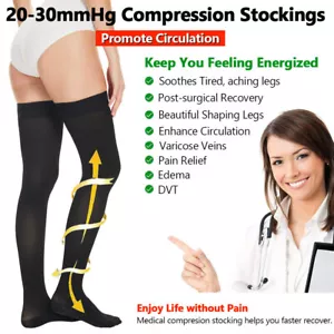 Compression Stockings 15-20 mmHg Swelling Thigh High Closed Toe Support Socks US - Picture 1 of 15
