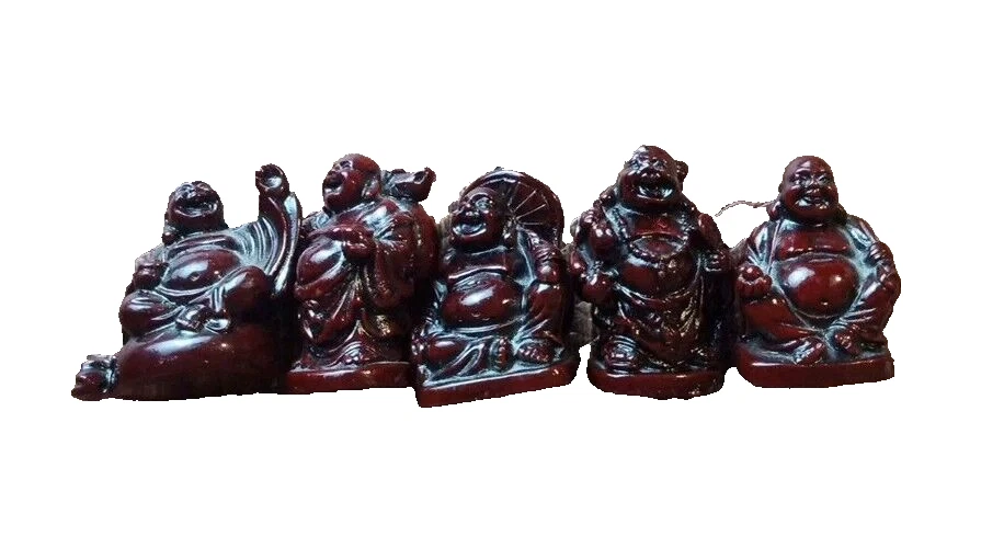 Lote de 5 FIGURAS ESTATUA DE BUDA FELIZ MADERA BUDA FELIZ Foto 1 de 4