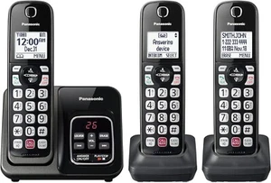 Panasonic telefon bezprzewodowy kontrastowy wyświetlacz rozszerzalny system z 3 używanymi słuchawkami - Zdjęcie 1 z 9