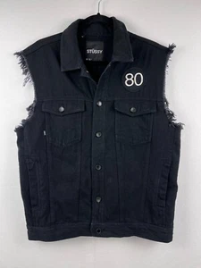 Stussy - Size M - Men's Black Yin Yang Black Denim Button Up Vest - Picture 1 of 12